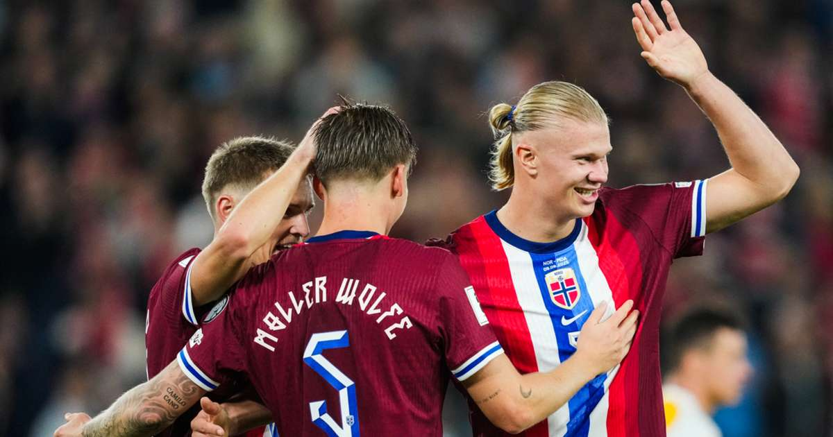 Erling Haaland celebrating his five goals in the Norway vs Maldova FIFA World Cup Qualifiers match.