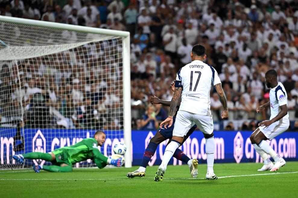 Chevalier failed to stop Romero's header in the second half of UEFA Super Cup 2025.