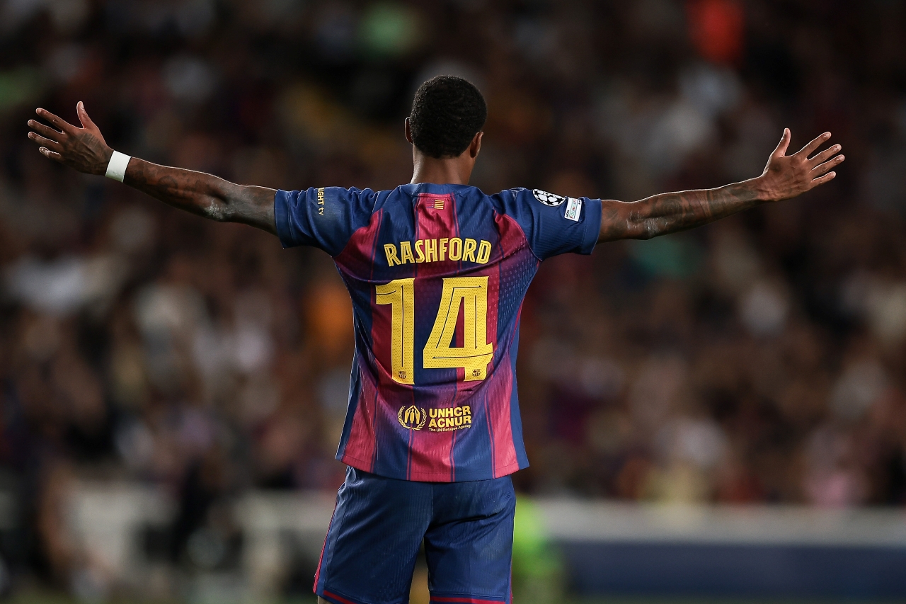 Marcus Rashford after his brace in the FC Barcelona vs Olympiacos UEFA Champions League 2025-26 match | sportzpoint.com